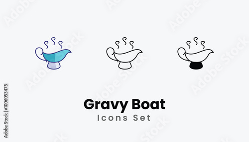 Gravy Boat Icons thin line and glyph vector icon stock illustration