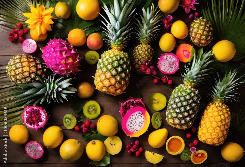 vibrant summer themed flat lays featuring lush tropical bright artistic arrangements eye catching visual appeal, aesthetic, background, basket, berries vibrant summer themed flat lays featuring lush tropical bright artistic arrangements eye catching visual appeal, aesthetic, background, basket, berries