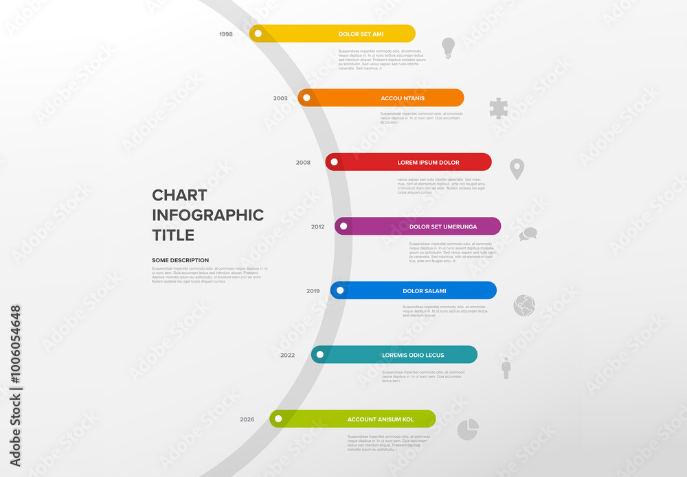 Thick line rainbow Infogrpahic timeline template with icons on the big circle