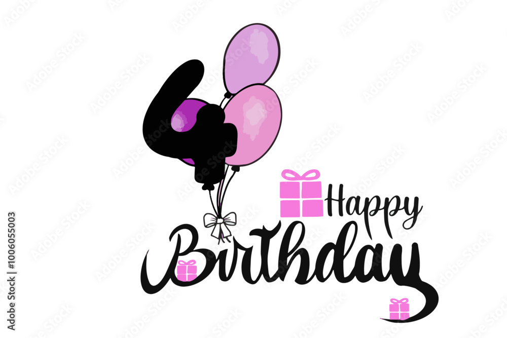 happy birthday vector girl with pink ballon and number ballon 4 happy birthday vector girl with pink ballon and number ballon 4