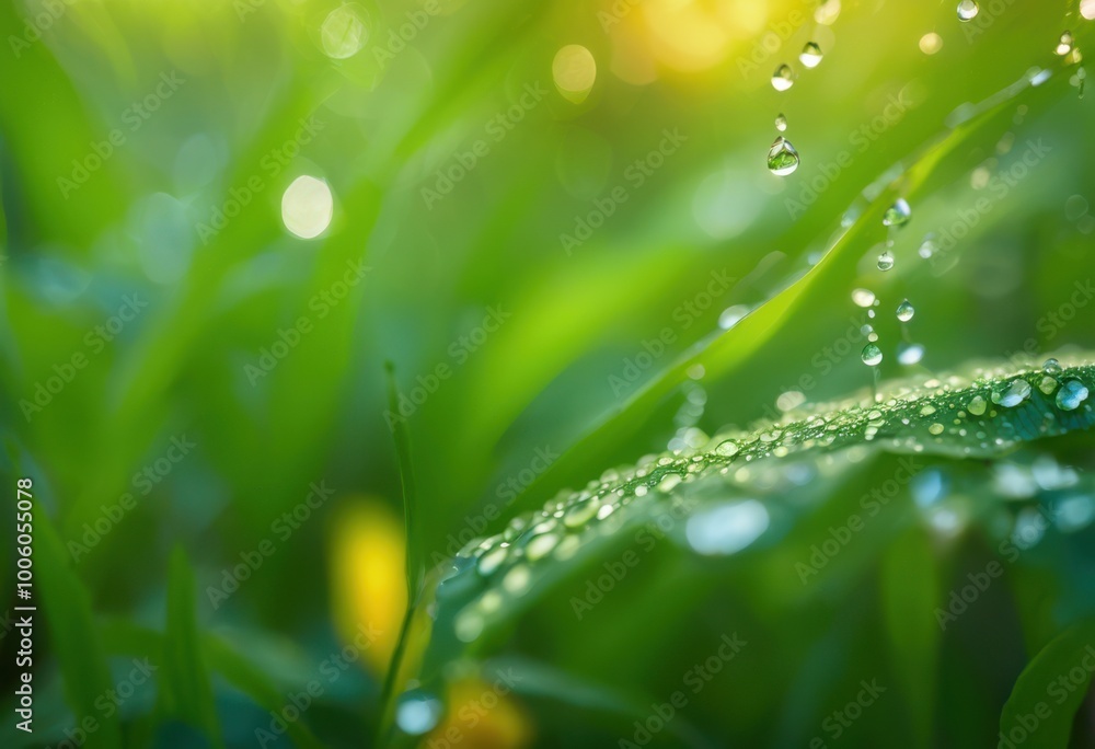 Fototapeta premium close raindrops glimmering lush green leaves vibrant natural background, leaf, nature, water, droplet, foliage, wet, shiny, botanical, plant, texture