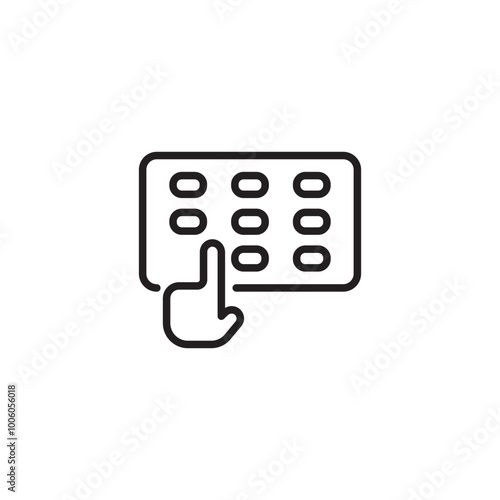 Keypad entry. Security access icon. Pin code access. Numeric keypad. Entering code. Keypad and hand. Keypad icon. Number pad.