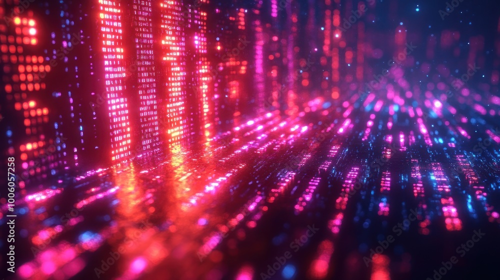 Abstract Digital Art: Neon Lights and Glittering Grids Abstract Digital Art: Neon Lights and Glittering Grids