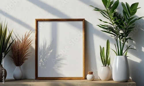 Mock up poster frame close up on shelf with decoration, Video