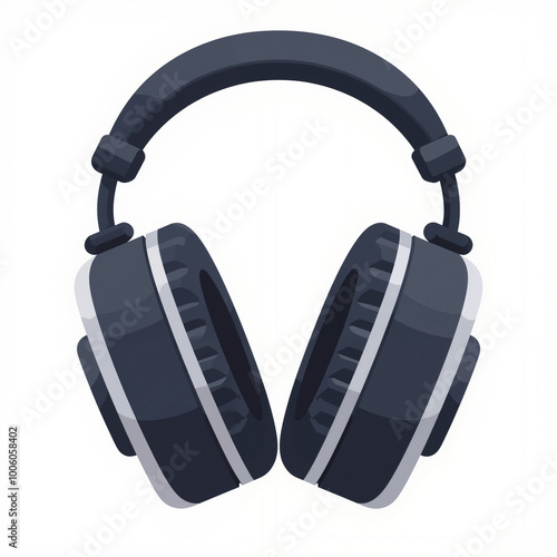 A cartoon illustration of black over-ear headphones with white accents, showcasing a detailed and realistic design.