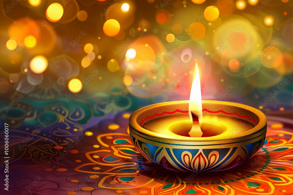 Beautiful greeting card with bright holiday composition for happy and celebrate Diwali Beautiful greeting card with bright holiday composition for happy and celebrate Diwali