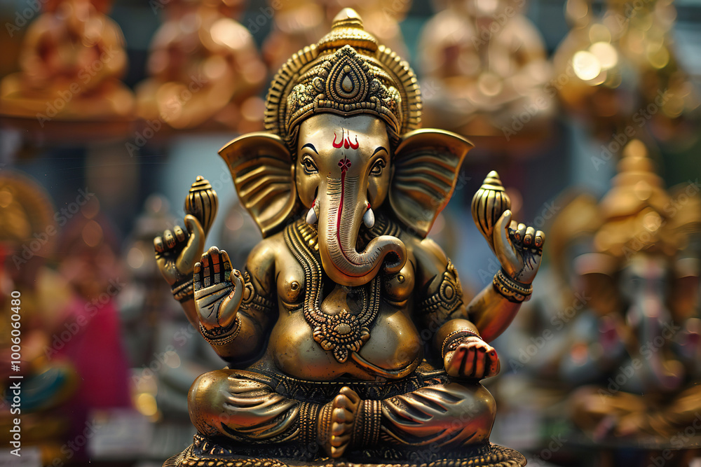 Fototapeta premium Beautiful greeting card with bright holiday composition for happy celebrate Ganesh Chaturthi