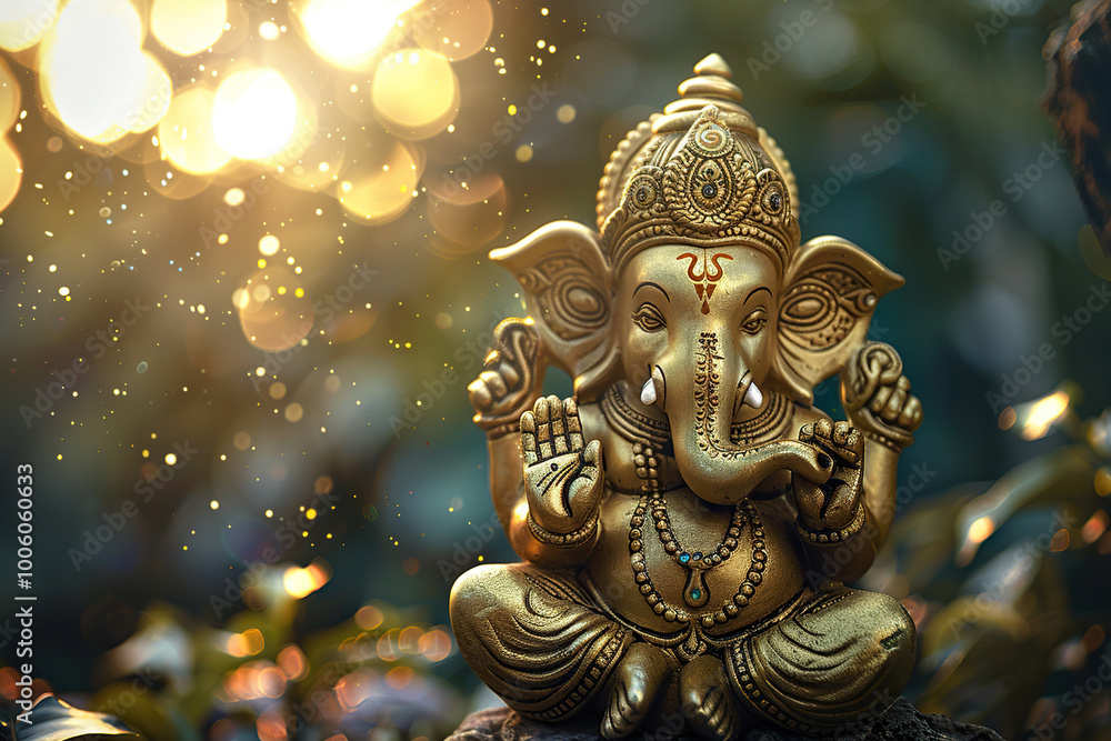 Fototapeta premium Beautiful greeting card with bright holiday composition for happy celebrate Ganesh Chaturthi