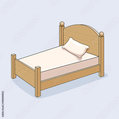 Isolated wooden bed with mattress and pillow vector illustration.