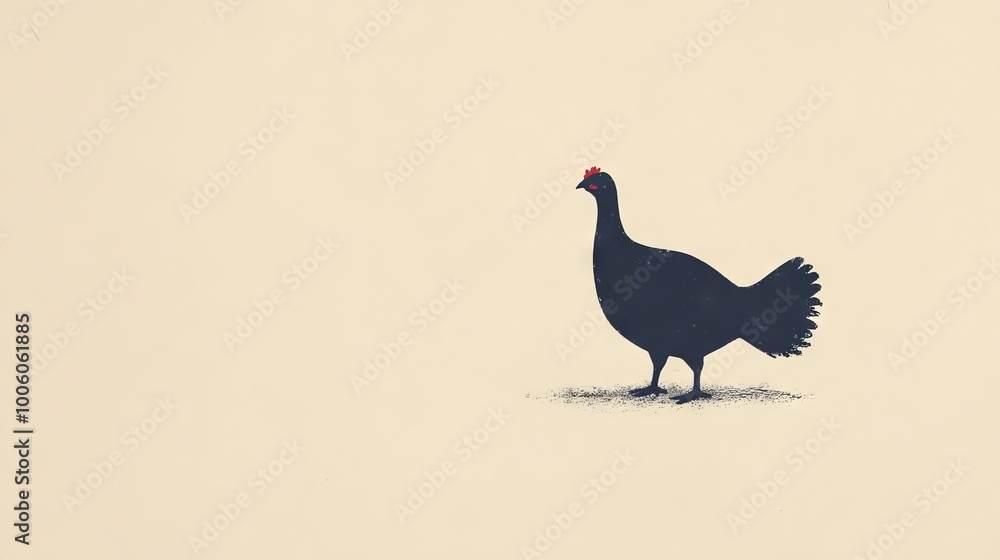 Fototapeta premium A black bird with a red beak stands on a white background