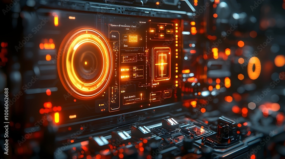 Futuristic Interface with Orange Lights Futuristic Interface with Orange Lights