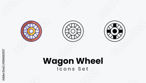 Wagon Wheel Icons thin line and glyph vector icon stock illustration