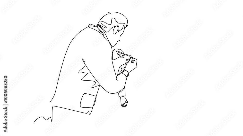 Animated self drawing of continuous line draw smart male dentist examining little girl teeth condition at dental clinic. Medical health care service workers concept. Full length single line animation Animated self drawing of continuous line draw smart male dentist examining little girl teeth condition at dental clinic. Medical health care service workers concept. Full length single line animation