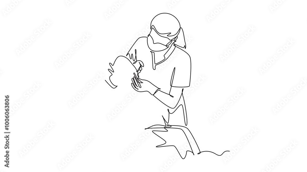 Animated self drawing of continuous line draw of female dentist examining little boy patient condition at dental clinic. Medical health care service workers concept. Full length single line animation Animated self drawing of continuous line draw of female dentist examining little boy patient condition at dental clinic. Medical health care service workers concept. Full length single line animation