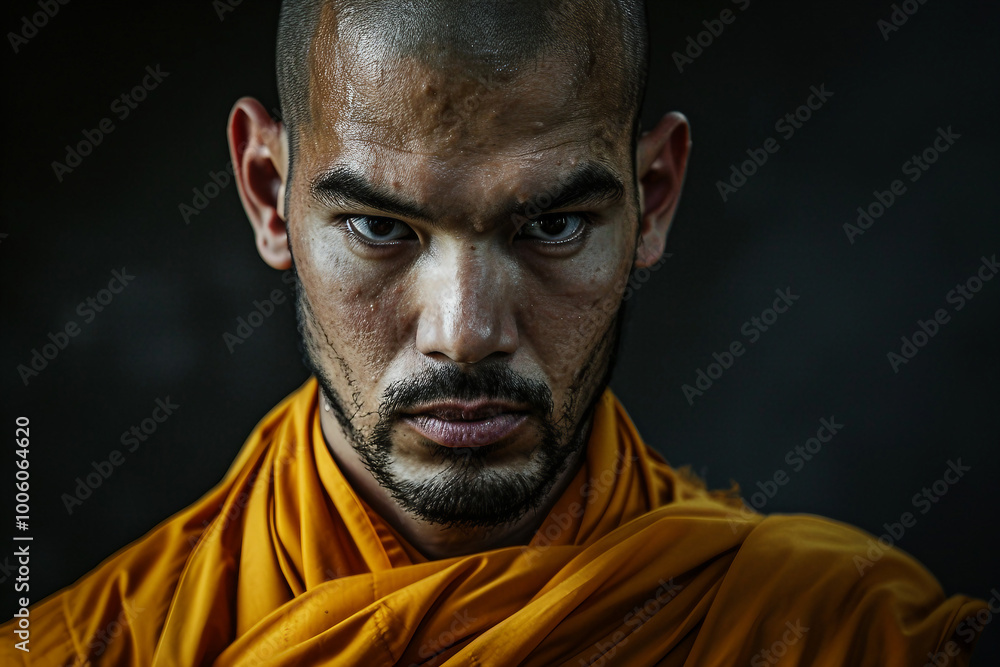 Buddhist monk wear traditional clothes generative AI Buddhist monk wear traditional clothes generative AI