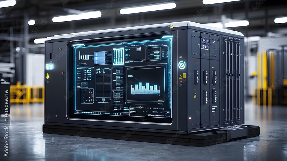 Futuristic Server Rack with Data Display Futuristic Server Rack with Data Display