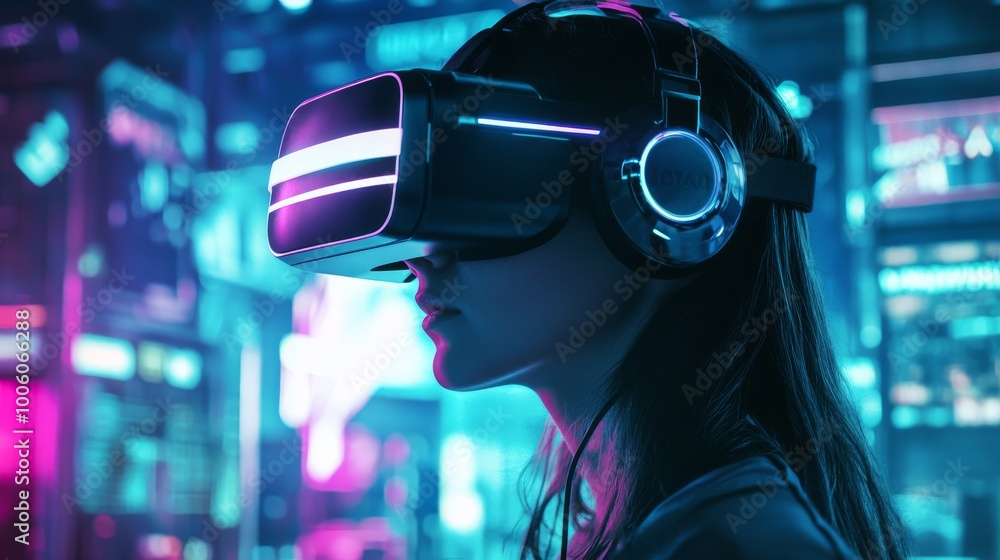 A female gamer live streaming an intense online gaming match, wearing a sleek gaming headset and streaming to a large audience. Her backdrop features neon lights and futuristic game posters. A female gamer live streaming an intense online gaming match, wearing a sleek gaming headset and streaming to a large audience. Her backdrop features neon lights and futuristic game posters.