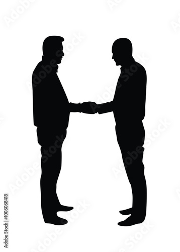 Two Business People Shaking Hands Silhouettes. Discussing work, meeting and communication concept vector