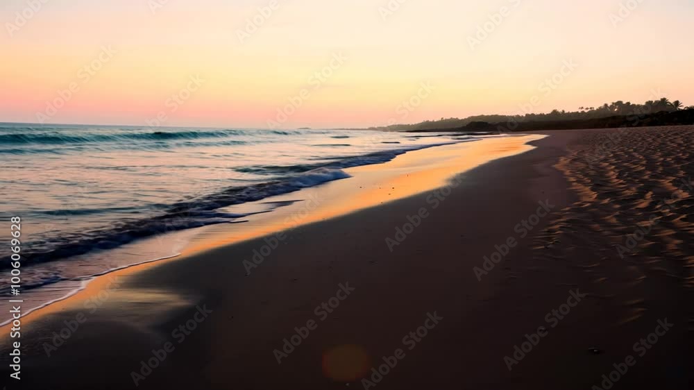 4K Reflective Sunset Beach: Soft Waves and Golden Reflections 4K Reflective Sunset Beach: Soft Waves and Golden Reflections