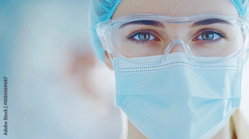 2409_467.young woman dentist with her hair tied back, wearing dental loupes and a blue mask, leaning over a patient in the dental chair, showcasing her commitment to dental care 2409_467.young woman dentist with her hair tied back, wearing dental loupes and a blue mask, leaning over a patient in the dental chair, showcasing her commitment to dental care