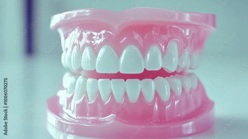 Obraz premium 2409_488.a dentist demonstrating proper brushing techniques to a patient using a model of teeth, emphasizing patient education and preventative care in a cheerful clinic
