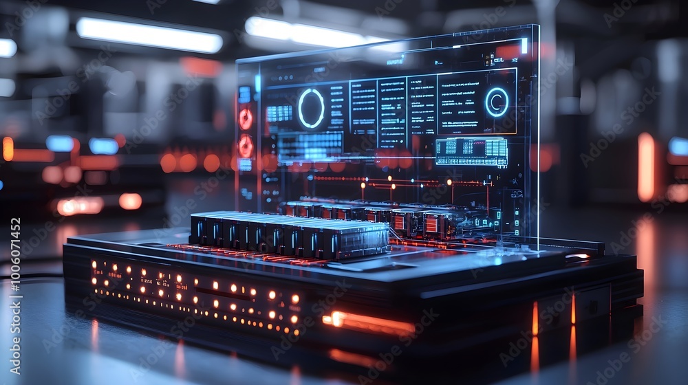 Obraz premium Futuristic Server With Holographic Display