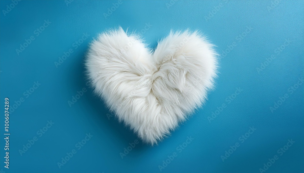 Fluffy White Fur Heart Shape on Baby Blue Minimalist Background, Soft Texture, Romantic and Cozy Concept, Valentine's Day Decor, Love, Minimalism Fluffy White Fur Heart Shape on Baby Blue Minimalist Background, Soft Texture, Romantic and Cozy Concept, Valentine's Day Decor, Love, Minimalism