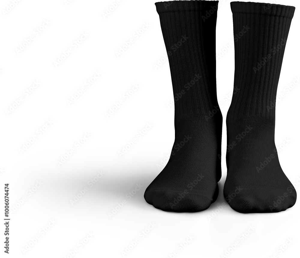 Mockup of high, long black socks 3d rendering, png, front view Mockup of high, long black socks 3d rendering, png, front view