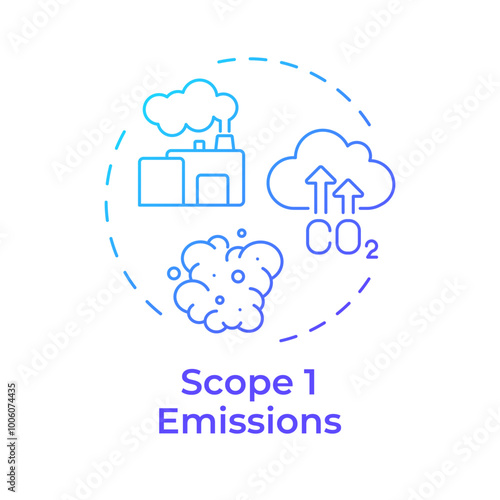 Scope 1 emissions blue gradient concept icon. Greenhouse gas, industry. Manufacturing pollution. Round shape line illustration. Abstract idea. Graphic design. Easy to use infographic, presentation