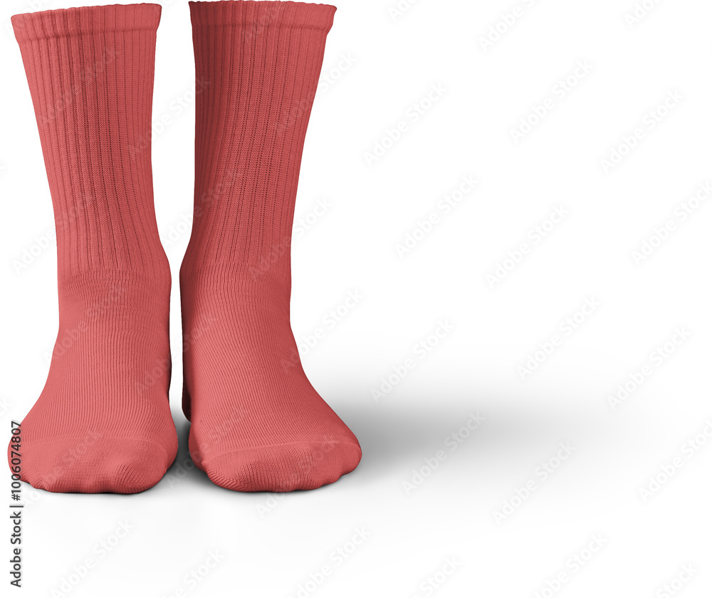 High, long red socks mockup 3d rendering, png, front view High, long red socks mockup 3d rendering, png, front view