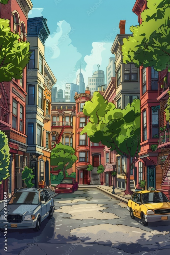 Naklejka premium Realistic hand-drawn cartoon scene with high-detail elements.