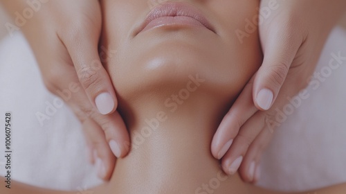 2409_049.a close-up of hands skillfully applying pressure during a neck massage, highlighting techniques to alleviate tension in a calming spa atmosphere