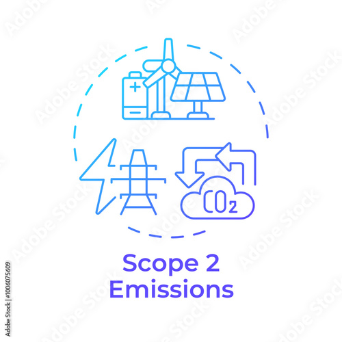 Scope 2 emissions blue gradient concept icon. Electrification, manufacturing. Co2 pollution. Round shape line illustration. Abstract idea. Graphic design. Easy to use infographic, presentation