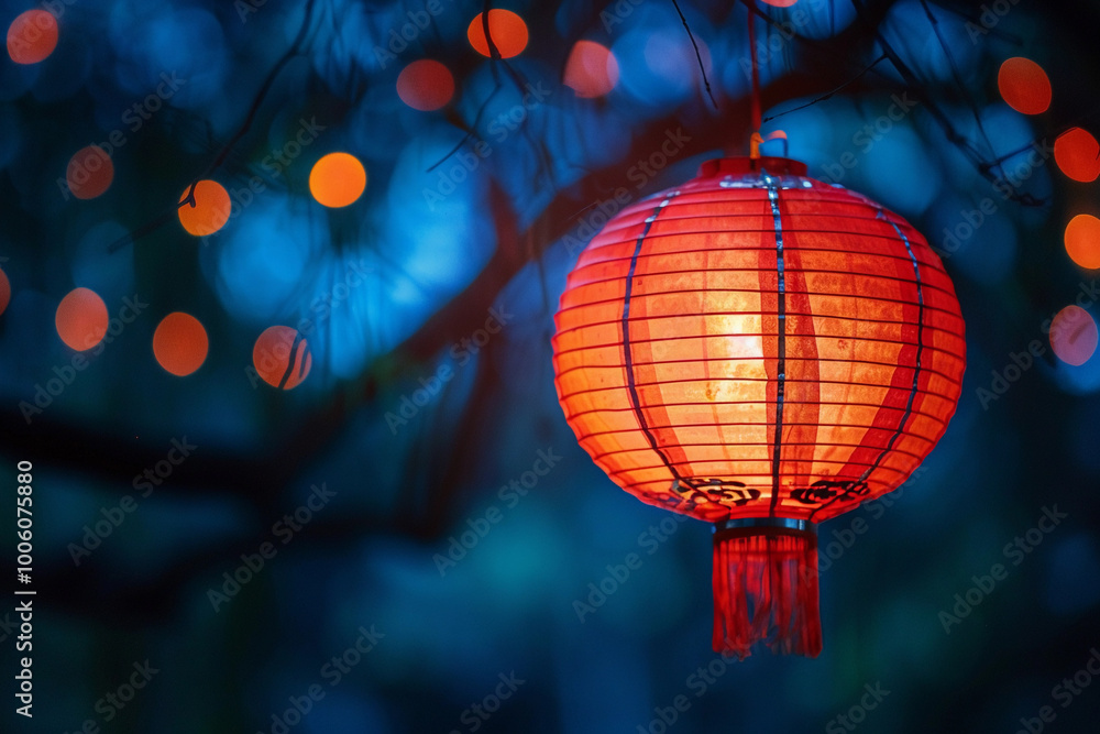 Obraz premium Beautiful greeting card with holiday composition for celebrate chinese festival of lanterns