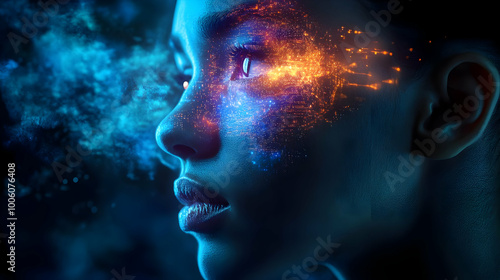 Digital Art: A Woman's Face with Glowing Particles