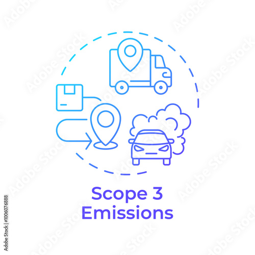 Scope 3 emissions blue gradient concept icon. Car pollution, urban vehicles. Greenhouse gas. Round shape line illustration. Abstract idea. Graphic design. Easy to use infographic, presentation