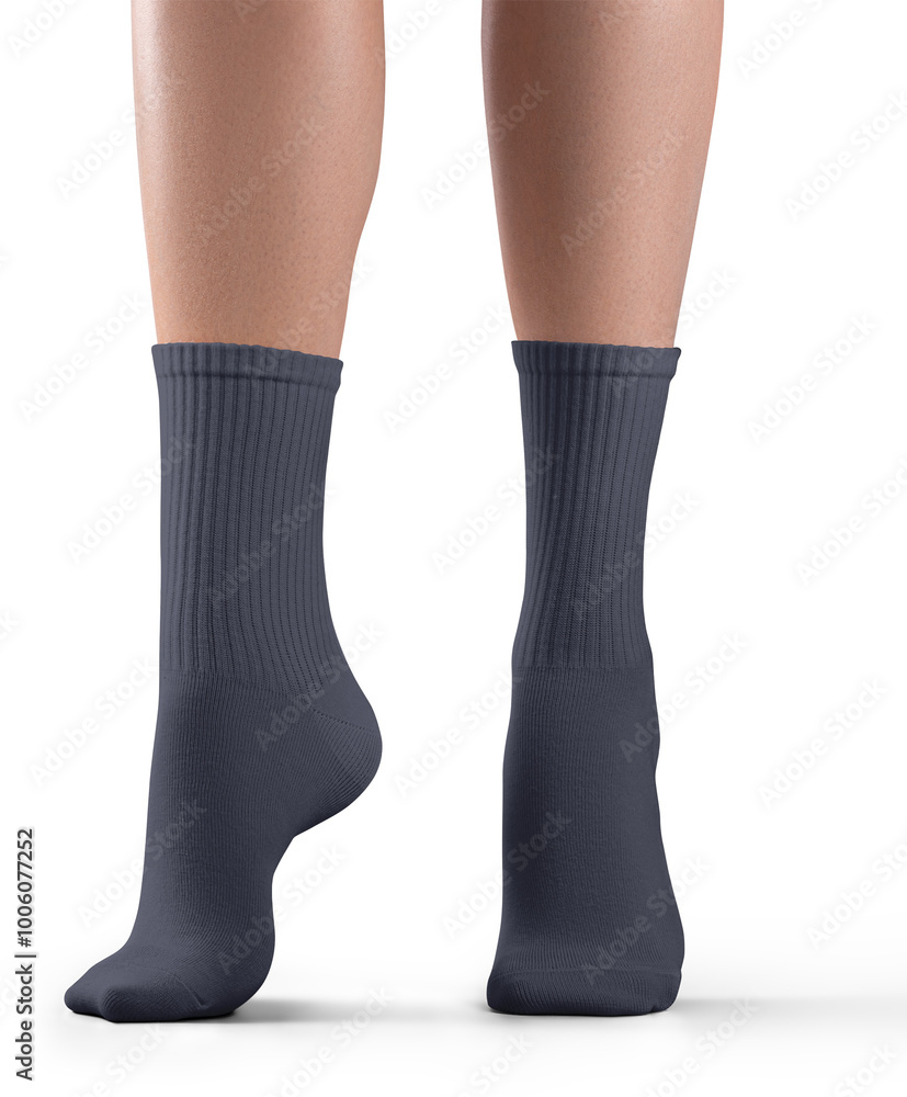 Mockup of high, long dark socks on women's legs, png, front view Mockup of high, long dark socks on women's legs, png, front view