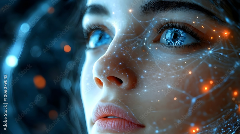 Digital Art: A Close-Up of an Eye with Glowing Lines, Futuristic Concept Digital Art: A Close-Up of an Eye with Glowing Lines, Futuristic Concept