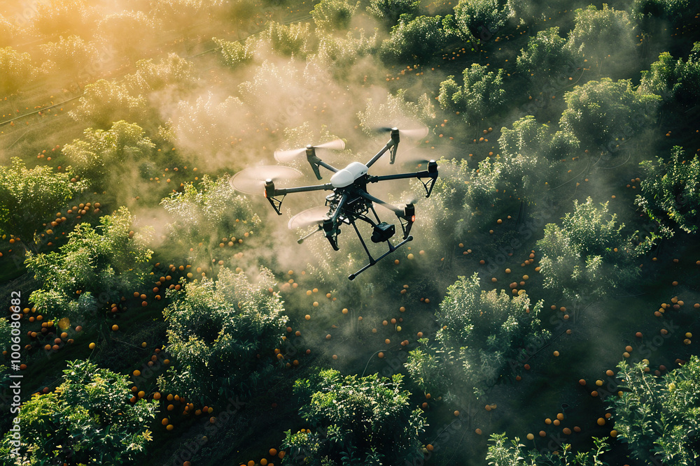 Drone flying in the sky over nature during observation Drone flying in the sky over nature during observation