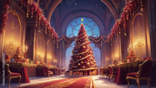 Wallpaper Mural Luxurious Christmas interior in a la ruse style with burgundy and gold accents Torontodigital.ca