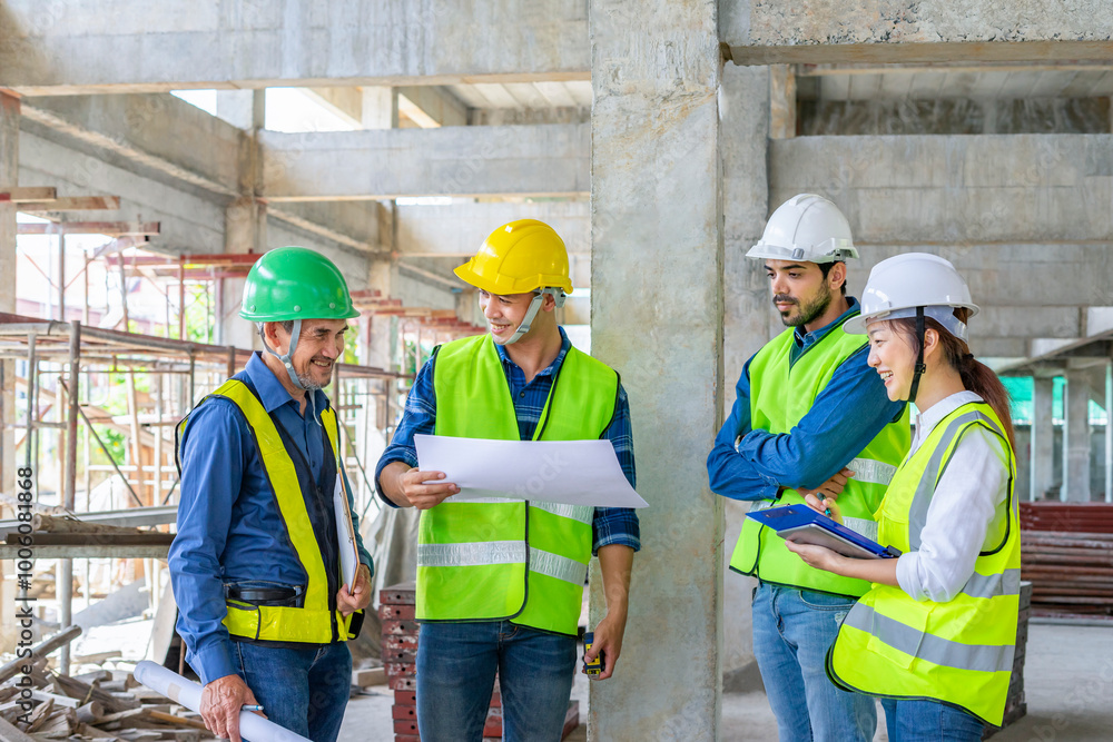 engineering teamworks inspection structure of building,civil engineers team working in the building under construction engineering teamworks inspection structure of building,civil engineers team working in the building under construction