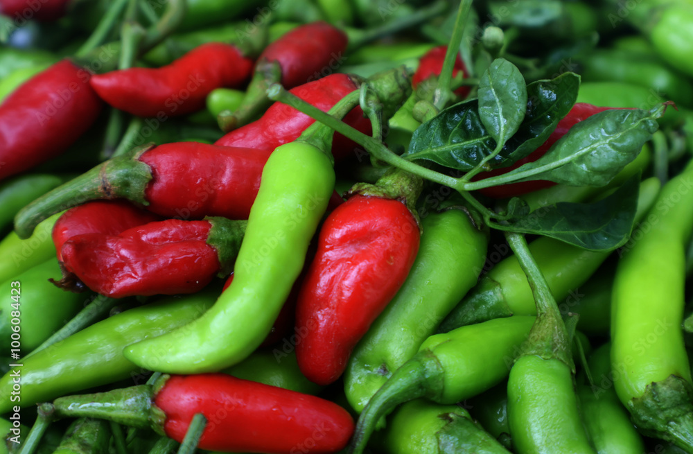 Chili, Fresh red and green chills at traditional market in sindh pakistan Chili, Fresh red and green chills at traditional market in sindh pakistan