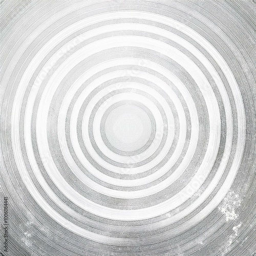 White abstract background with white circle rings in faded distressed vintage grunge texture design, old geometric pattern paper in modern art design