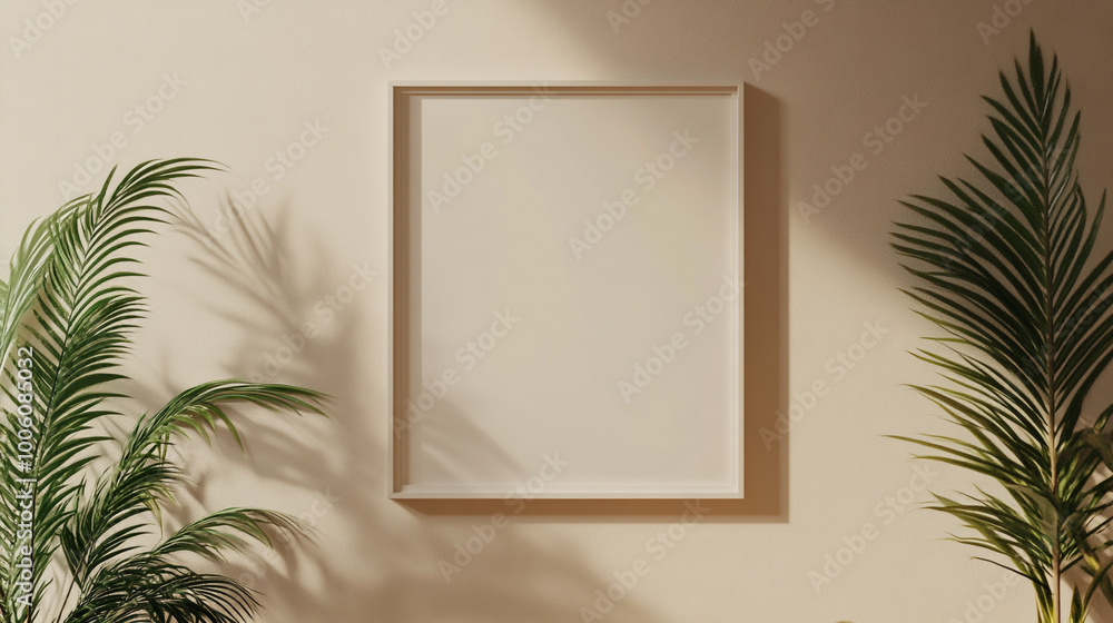 Black Frame on White Wall, Wide-angle minimalist black frame on blank white wall. Black Frame on White Wall, Wide-angle minimalist black frame on blank white wall.