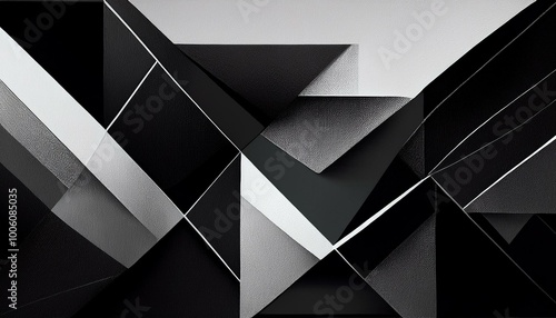 abstract black background with triangles and rectangle shapes layered in contemporary modern art design, black white and gray shades