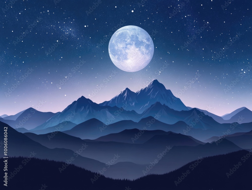 Fototapeta premium Mountain Range Under Full Moon