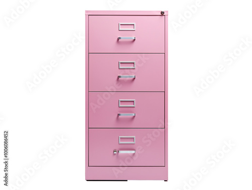 a pink filing cabinet with silver handles