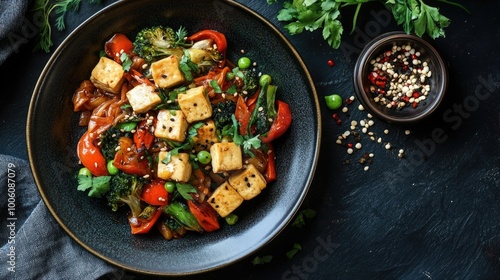 Wallpaper Mural Colorful Vegetable Stir-Fry with Tofu and Greens Torontodigital.ca