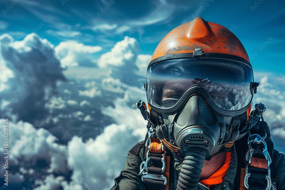 Parachutist with parachute makes heavenly adventure against backdrop of landscape Parachutist with parachute makes heavenly adventure against backdrop of landscape