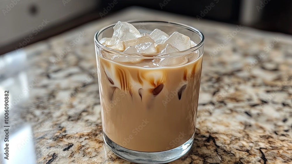 Creamy Iced Coffee in a Clear Glass with Ice Cubes Creamy Iced Coffee in a Clear Glass with Ice Cubes